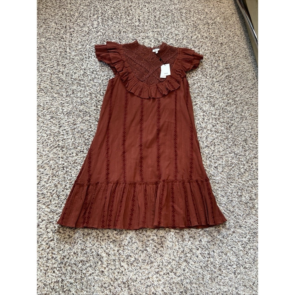 Othilia‎ Anthropologie Women's Lesly Dress Ruffled Mini Burnt Red Orange Size M